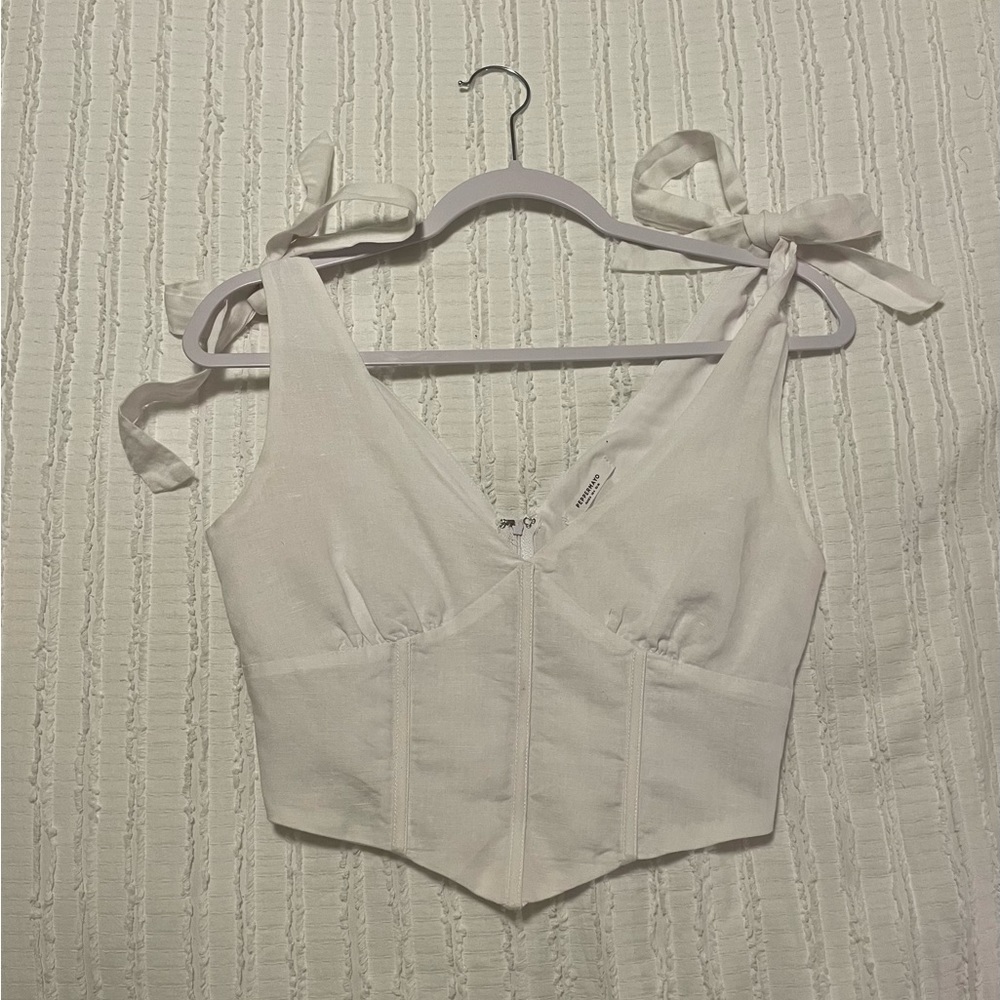 Peppermayo Parisian Life Linen Bustier Crop in White